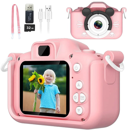 Kids Camera HD Digital Video Toddler Camera with Silicone Cover Portable Toy with 32 GB SD Card for Girl Christmas Birthday Gift